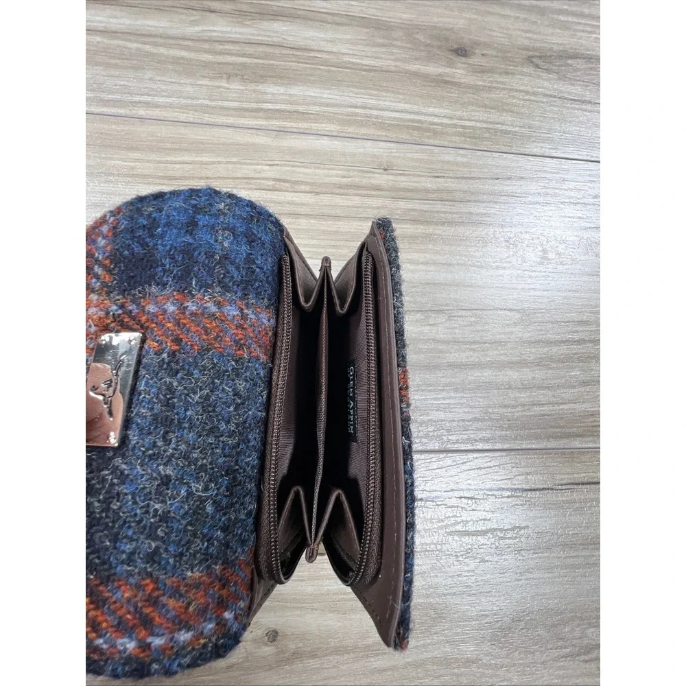 Glenn Appin Harris Tweed Wool Plaid Satchel Handbag and Wallet Set Blue Orange